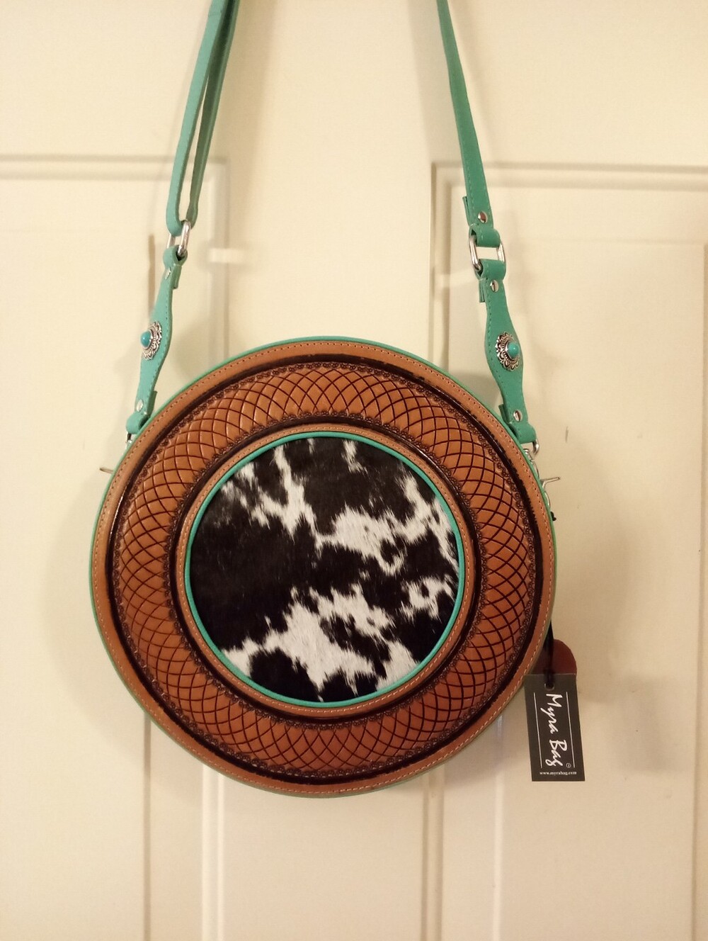 Myra Bag Co Round Tooled Leather & Hide Purse